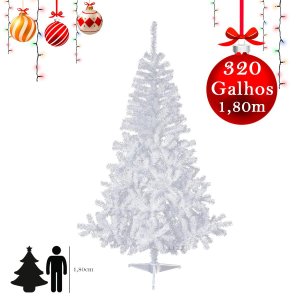 Árvore de Natal Branca 1,80m 320 Galhos Pinheiro Luxo Klizz
