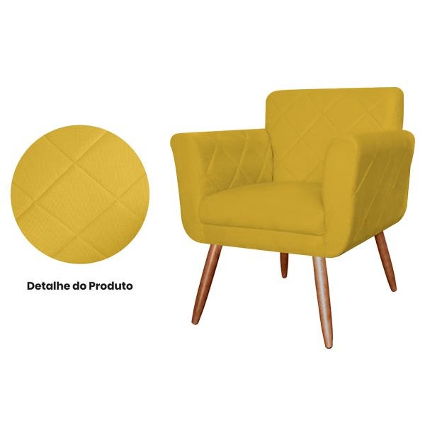 Kit 2 Poltronas Decorativas Isabela Em Tressê Pés Palito Suede Amarelo - Ds Estofados - 5