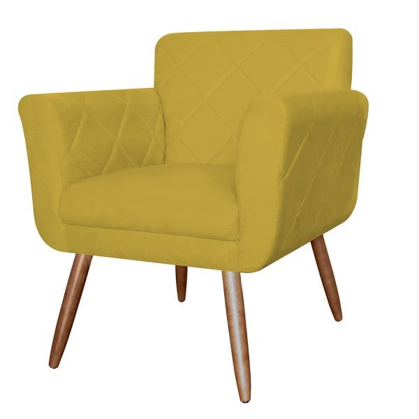 Kit 2 Poltronas Decorativas Isabela Em Tressê Pés Palito Suede Amarelo - Ds Estofados - 2