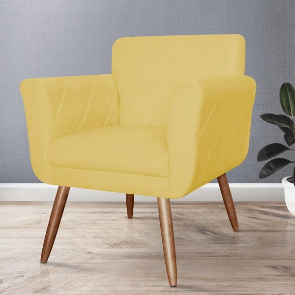 Kit 2 Poltronas Decorativas Isabela Em Tressê Pés Palito Suede Amarelo - Ds Estofados - 4