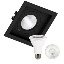 Kit 15x Spot Embutido Recuado Par20 Preto + Lâmpadas 2700K - 1