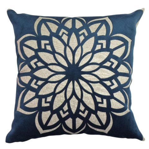 Capa de Almofada Linho Aplique Boucle Azul Marinho 50x50 Cm