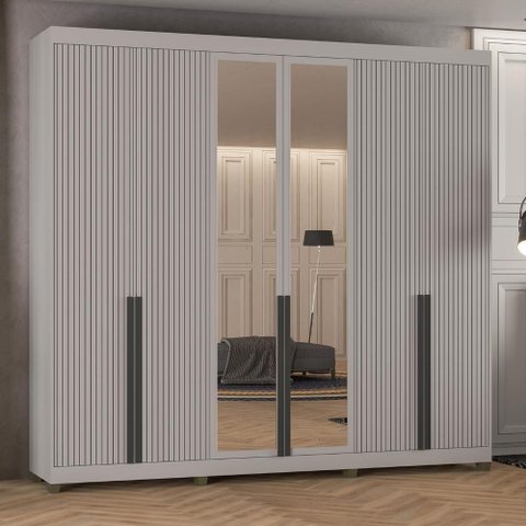 Guarda Roupa 250cm 6 Portas com Espelho e 4 Gavetas 100% Mdf Cor:cinza