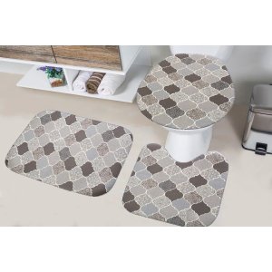 Jogo Tapetes para Banheiro Tecil Pop 3 Pecas Turquia Marrom