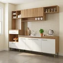 Ver imagem 1 de Cozinha Completa Modulada 5 Peças com Torre Quente e Balcão para Pia sem Tampo 240cm Inova Yescasa Mel/Branco