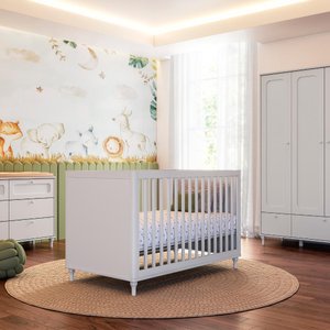 Quarto Bebê Completo Berço Cômoda e Guarda-roupa Fofura - Branco