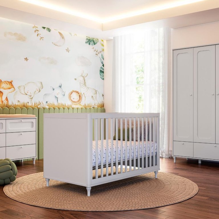 Quarto Bebê Completo Berço Cômoda e Guarda-roupa Fofura - Branco