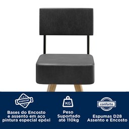 Kit 2 Banquetas Barcelona Pés Palito Tecido Sintético Preto Salaone - 4