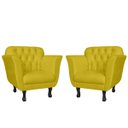 Ver imagem 1 de Kit 2 Poltronas Decorativas Pés Luis Xv Suede Amarelo - Ds Estofados