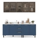Ver imagem 2 de Cozinha Amara 200x224,5cm Armários Aéreos Porta Vidro Balcões com Tampo Branco/Azul 250787