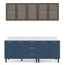 Ver imagem 3 de Cozinha Amara 200x224,5cm Armários Aéreos Porta Vidro Balcões com Tampo Branco/Azul 250787
