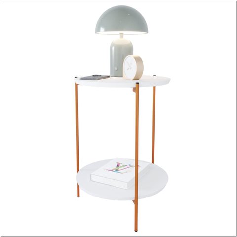 Mesa de Apoio Lateral Duda Branco com Pés de Ferro Bronze Ofertamo