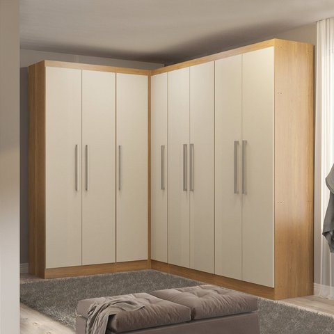 Guarda Roupas Casal Modulado de Canto 8 Portas Menu Móveis Carvalho