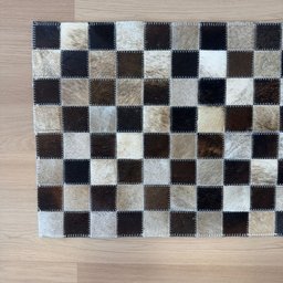 Passadeira Capacho 70x40cm em Couro Marrom Xadrez Quadriculado Placas 5cm - 3