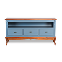 Ver imagem 2 de Rack para Sala com Pés Luis Xv 3 Gavetas e Nicho - Azul Céu Laca com Tampo e Base Imbuia Glazer