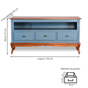 Ver imagem 4 de Rack para Sala com Pés Luis Xv 3 Gavetas e Nicho - Azul Céu Laca com Tampo e Base Imbuia Glazer