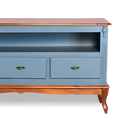 Ver imagem 3 de Rack para Sala com Pés Luis Xv 3 Gavetas e Nicho - Azul Céu Laca com Tampo e Base Imbuia Glazer