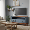 Ver imagem 1 de Rack para Sala com Pés Luis Xv 3 Gavetas e Nicho - Azul Céu Laca com Tampo e Base Imbuia Glazer