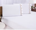 Ver imagem 2 de Jogo lençol queen quarto casal bordado 3 peças branco caqui