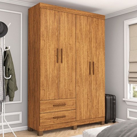 Guarda-roupa Solteiro Genova 4 Portas 2 Gavetas 22112 Cinamomo - Carioca Móveis