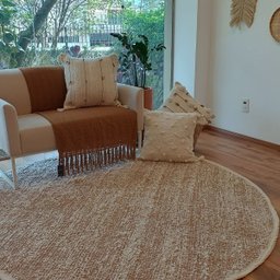 Tapete Artesanal Redondo Boho Peludo Dupla Face Caramelo 2m - 3