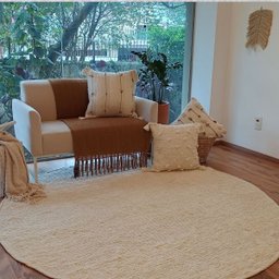 Tapete Artesanal Redondo Boho Peludo Dupla Face Caramelo 2m - 2