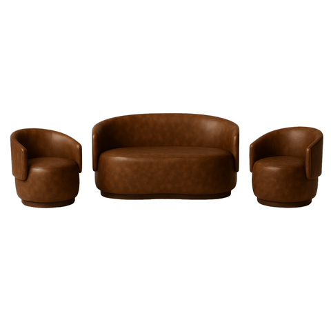 Conjunto Sofá e 2 Poltronas Beatriz Sala Estar Organica Courino Wisk - Montanaris Decor