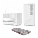 Ver imagem 2 de Quarto de Bebê Guarda Roupa 3 Portas e Berço Mini Cama com Colchão 100% MDF Encanto