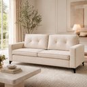 Ver imagem 2 de Sofá Sala de Estar Marselha 230cm 3 Lugares Pés em Metal Linho Off White M1 - Monari Design