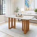 Ver imagem 1 de Mesa de Jantar 6 Lugares Tampo Vidro e MDF Tessera Off White Amêndoa Clean/Off White
