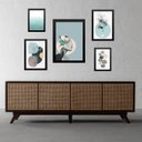 Ver imagem 1 de Composição 5 Quadros Modernos Sala Verde Água - com Vidro:madeira Branca