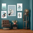 Ver imagem 2 de Composição 5 Quadros Modernos Sala Verde Água - com Vidro:madeira Branca