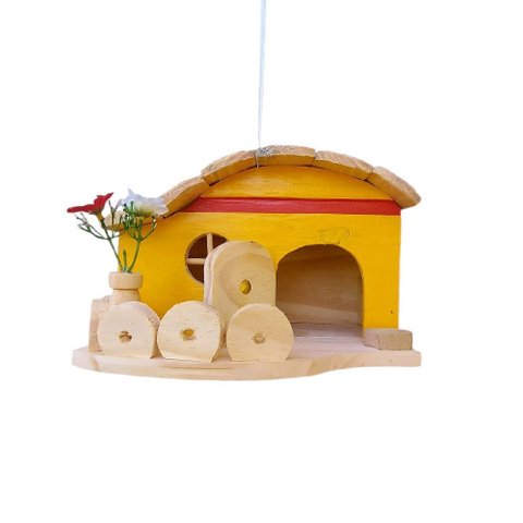 Casinha de Passarinho Feita de Madeira com Comedouro Estilo Fazendinha -jardim - Varanda - Quintal