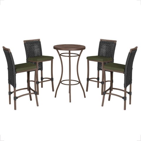 Mesa Bistro e 4 Banquetas Roma Marrom Corda Náutica 13 Trama Original