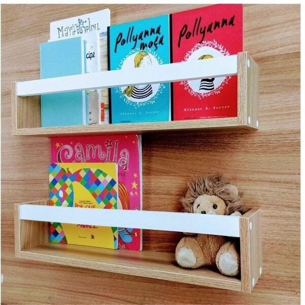 Kit 2 Nichos Porta Livros Infantis Prateleira Organizadora de Bonecos Estante de Brinquedos 55cm - 3