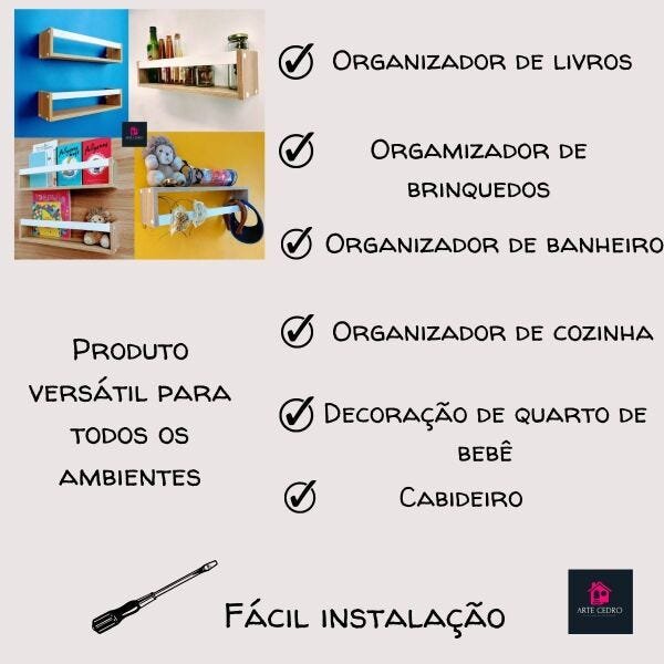 Estante Nicho Organizador de Cozinha Prateleira Livreiro de Parede Mdf madeira 2un 55cm - 3