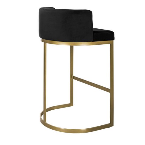 Banqueta Alta Estofada Estrutura Aço Carbono Belly Ii Base Dourada 65cm Suede Preto