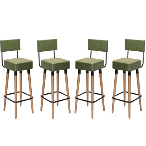 Kit 4 Banquetas Banco Alto Barcelona Couro Verde Bar Cozinha Pés Madeira Mz Decor