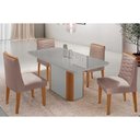 Ver imagem 1 de Conjunto: Mesa Sala Jantar Pietá Tampo c/ Vidro Curvo 120cm+4 Cadeiras Maldivas Naturale/Off White