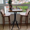 Ver imagem 2 de Conjunto Mesa Madeira Azulejo 60x60cm - Bistrô Fixa 98cm + 3 Banquetas 73 - Natural - Harley Davidson Genu
