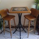 Ver imagem 3 de Conjunto Mesa Madeira Azulejo 60x60cm - Bistrô Fixa 98cm + 3 Banquetas 73 - Natural - Harley Davidson Genu