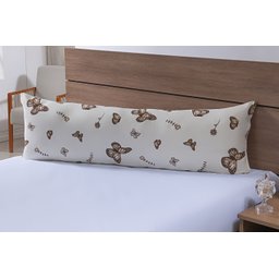 Fronha para Travesseiro de Corpo 1,50mx50cm 100% Algodão 180 Fios Borboleta Cáqui - 1