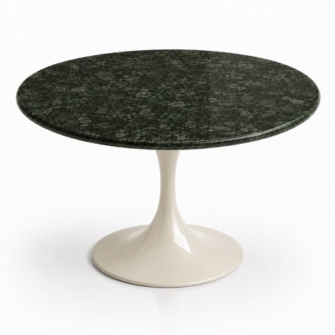Mesa de Jantar Saarinen Redonda 140 cm Tampo Mármore Verde Guatemala Base Laca Off White
