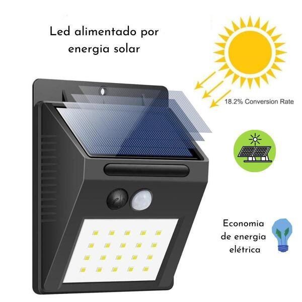 Luminária Solar Sensor De Presença E Movimento Casa Jardim Arandela - 3