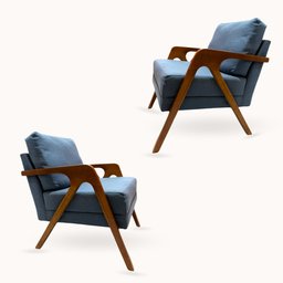 Kit 2 Poltronas Decorativa Mona Luxo Braço de Madeira:linho Azul - 1