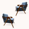 Kit 2 Poltronas Decorativa Mona Luxo Braço de Madeira:linho Azul - 1