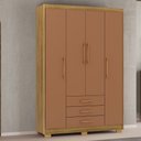 Ver imagem 1 de Guarda Roupa Solteiro Linna 150cm 4 Portas de Bater 3 Gavetas Nature/terracota G98 - Gran Belo
