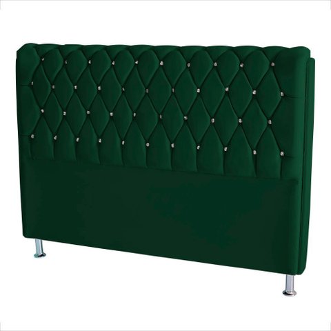 Cabeceira de Cama Box Jully Casal 140 Cm Botão Strass Suede Verde do Lar Móveis