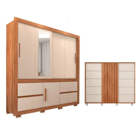 Guarda Roupa Caemmun Optimus Lux com Cômoda Pegasus 5 Gavetas