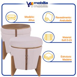 Puff Flex Altus Aveludado Bege - Mobiliamobilia - 6